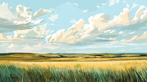 Papier peint prairie Évasion dans les champs dorés sous un ciel bleu