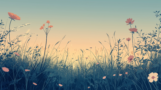 Papier peint prairie Fleurissement délicat au crépuscule