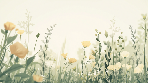 Papier peint prairie Fleurs délicates jaunes et vertes sur fond doux