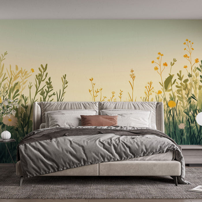 Papier peint prairie | Fleurs sauvages en dégradé de couleurs douces