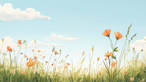 Papier peint prairie Fleurs sauvages et ciel bleu