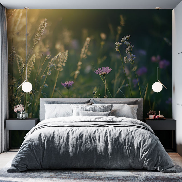 Papier peint prairie | Fleurs sauvages et lumière douce