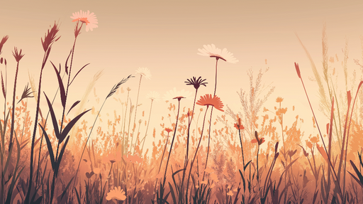 Papier peint prairie florie Motif de fleurs sauvages au crépuscule