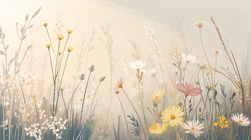 Papier peint prairie Mignonne illustration de fleurs sauvages en nuances douces