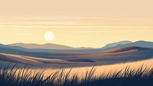 Papier peint prairie moderne Paysage de prairie au coucher de soleil en nuances dorées