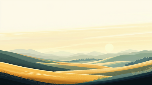 Papier peint prairie moderne Paysage vallonné aux teintes dorées et vertes