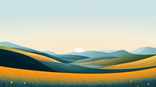 Papier peint prairie Paysage champêtre avec champs dorés et collines vertes