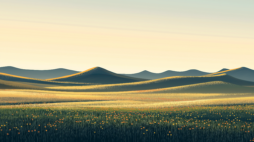 Papier peint prairie Paysage de collines ondulantes avec fleurs sauvages