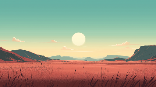 Papier peint prairie Paysage de prairie au coucher de soleil dans des tons chaleureux