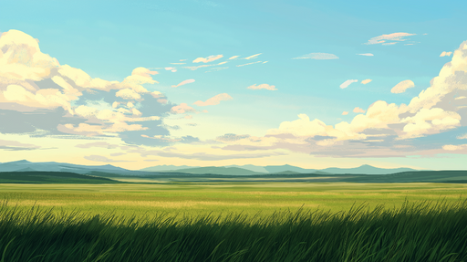 Papier peint prairie Paysage de prairie avec ciel bleu et nuages doux