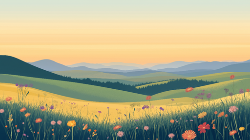 Papier peint prairie Paysage ensoleillé de prairies fleuries