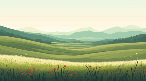 Papier peint prairie Paysage serein avec montagnes et fleurs sauvages