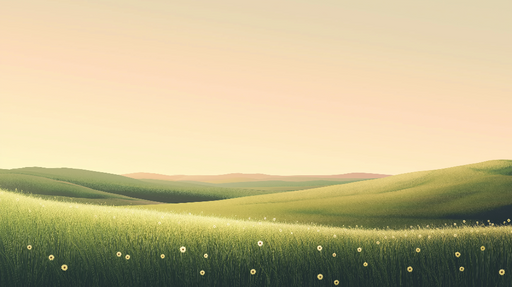 Papier peint prairie Paysage vallonné avec fleurs blanches et herbe verdoyante