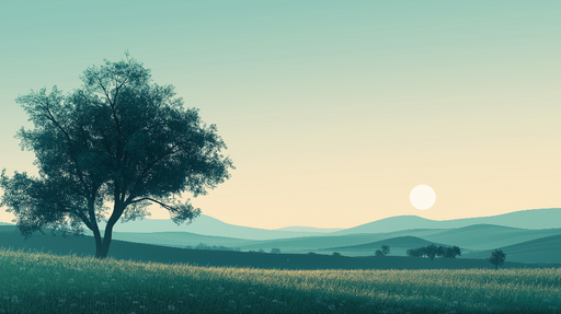 Papier peint prairie Scène de prairie tranquille au lever du soleil