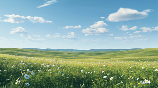 Papier peint prairie Un champ de fleurs sauvages sous un ciel ensoleillé