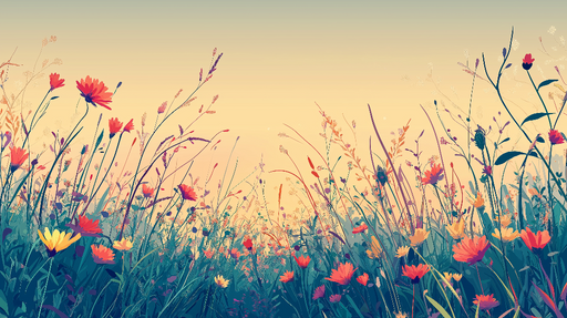 Papier peint prairie Un champ de fleurs sauvages vibrantes sous un ciel pastel