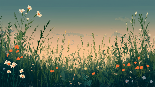 Papier peint prairie Un doux paysage floral sauvage en dégradé apaisant