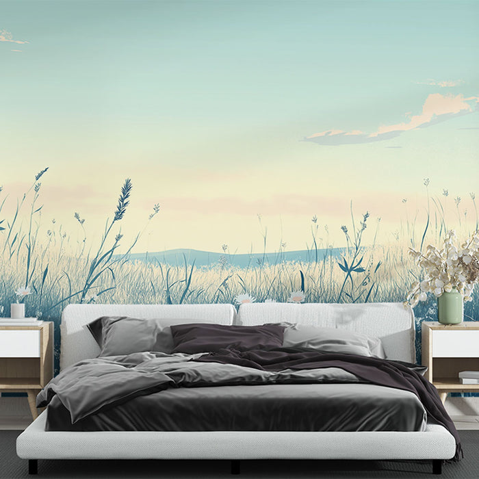 Papier peint prairie | Un paysage floral apaisant aux teintes douces