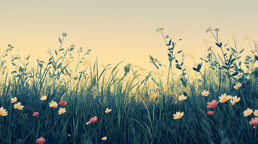 Papier peint prairie Une scène bucolique de fleurs sauvages et d'herbes luxuriantes