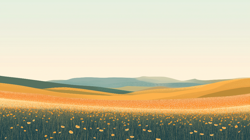 Papier peint prairie Vastité des champs fleuris au coucher du soleil