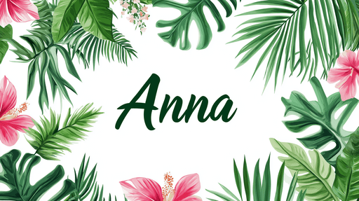 Papier peint prénom Anna Feuillage tropical et fleurs colorées