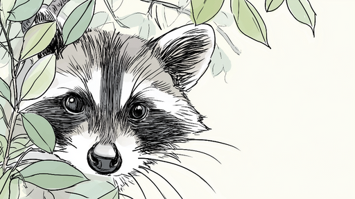 Papier peint raton laveur Portrait artistique d'un raton laveur dans un feuillage délicat