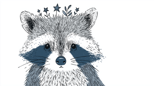 Papier peint raton laveur Tête de raton laveur stylisée avec des éléments floraux et étoilés