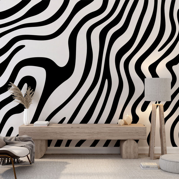 Papier peint rayures | Design en noir et blanc dynamique