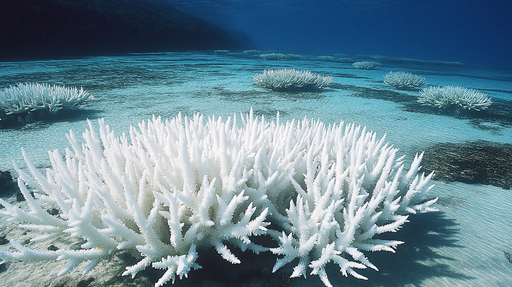 Papier peint récif corallien Coraux blancs sur un fond aquatique apaisant