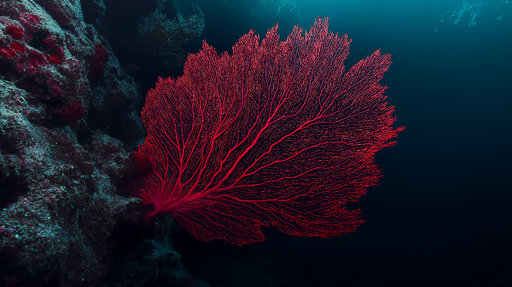 Papier peint récif corallien Motif de corail rouge sur fond sous-marin sombre
