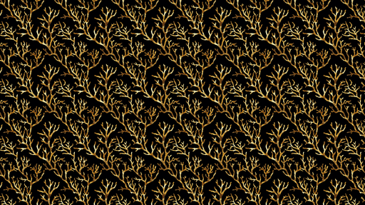 Papier peint récif corallien Motif de coraux dorés sur fond noir