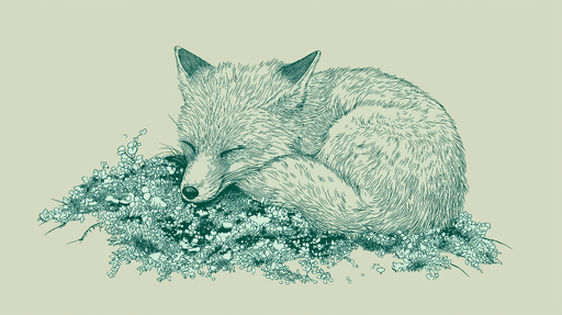 Papier peint renard endormi Illustration d'un renard sur un lit de fleurs