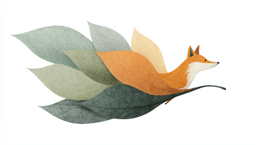 Papier peint renard et feuillage Illustration d'un renard stylisé parmi des feuilles colorées