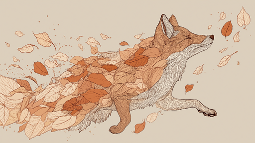 Papier peint renard et feuilles Renard stylisé courant avec des feuilles d'automne
