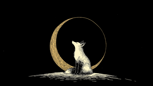 Papier peint renard et lune Illustration d'un renard regardant la lune dorée sur fond noir