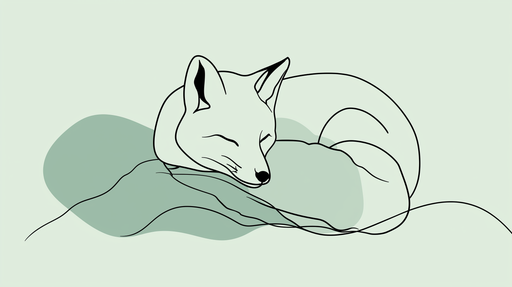 Papier peint renard minimaliste Un renard paisible se reposant sur une douce teinte verte