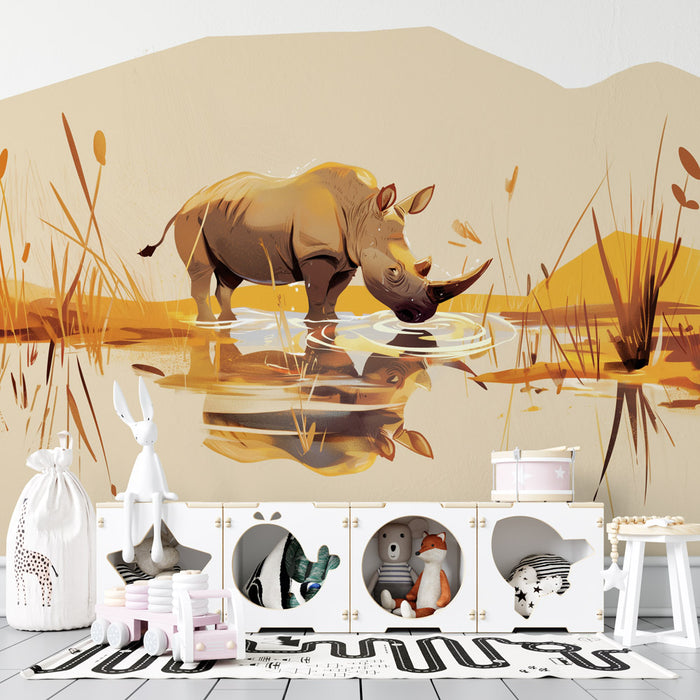 Papier peint rhinocéros | Paysage naturel