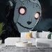 Papier peint robot animé avec design futuriste et expressif pour salon moderne