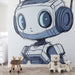 Papier peint enfant robot futuriste bleu et blanc pour chambre ludique et moderne
