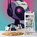 Papier peint robot stylisé avec écouteurs sur fond coloré pour chambre d'enfant moderne