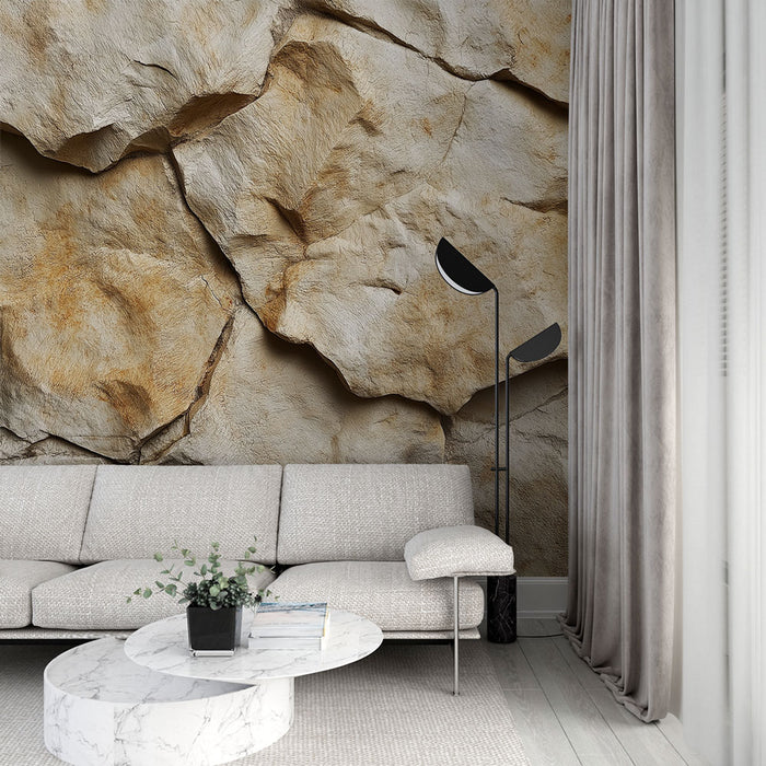 Papier peint roche | Texture de pierre naturelle aux nuances beige et ocre