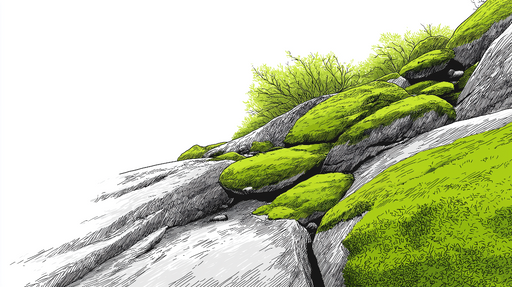 Papier peint rocher et mousse Pierre grise ornée de mousse verte et feuillage