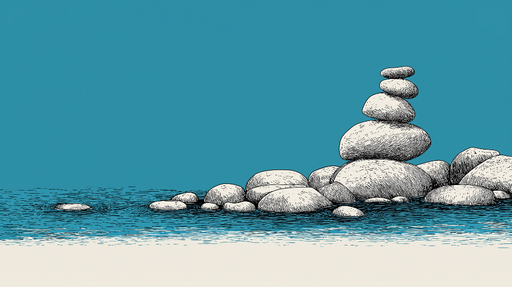 Papier peint rochers Composition graphique de rochers blancs sur fond bleu marine