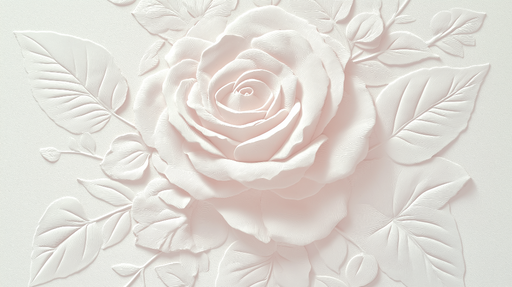 Papier peint rose blanc Élégante fleur en relief et feuillage subtil