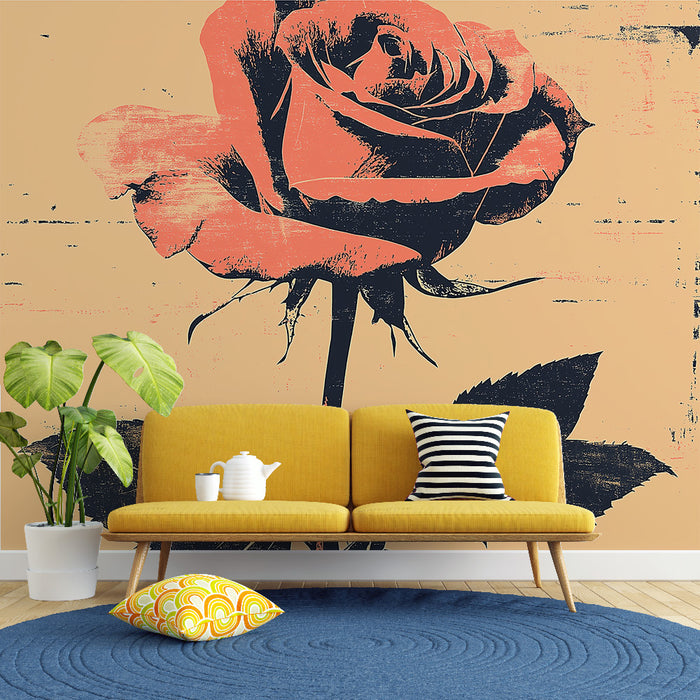 Papier peint rose | Design Vintage avec Fleurs Stylisées