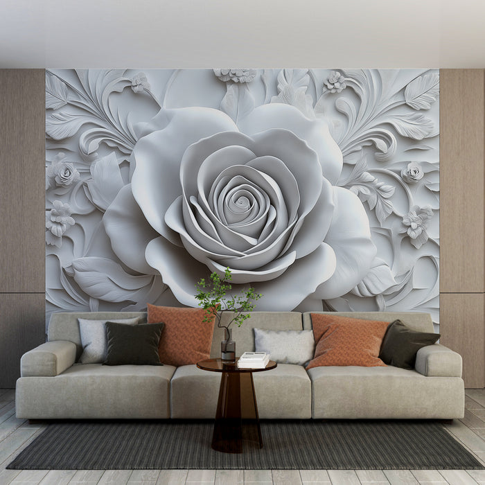 Papier peint rose en relief | Élégant motif floral en 3D