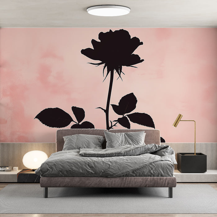 Papier peint rose noir | Silhouette d'une rose sur fond pastel