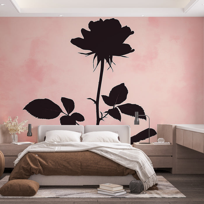 Papier peint rose noir | Silhouette de rose élégante et fond doux