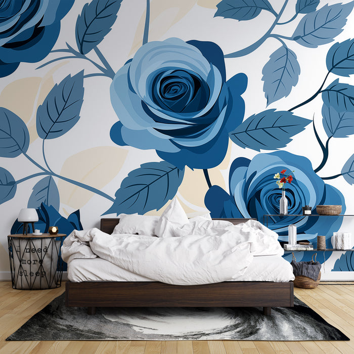 Papier peint roses bleues | Élégantes fleurs en nuances de bleu