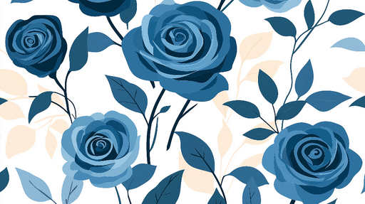 Papier peint roses bleues Fleurs stylisées sur fond clair